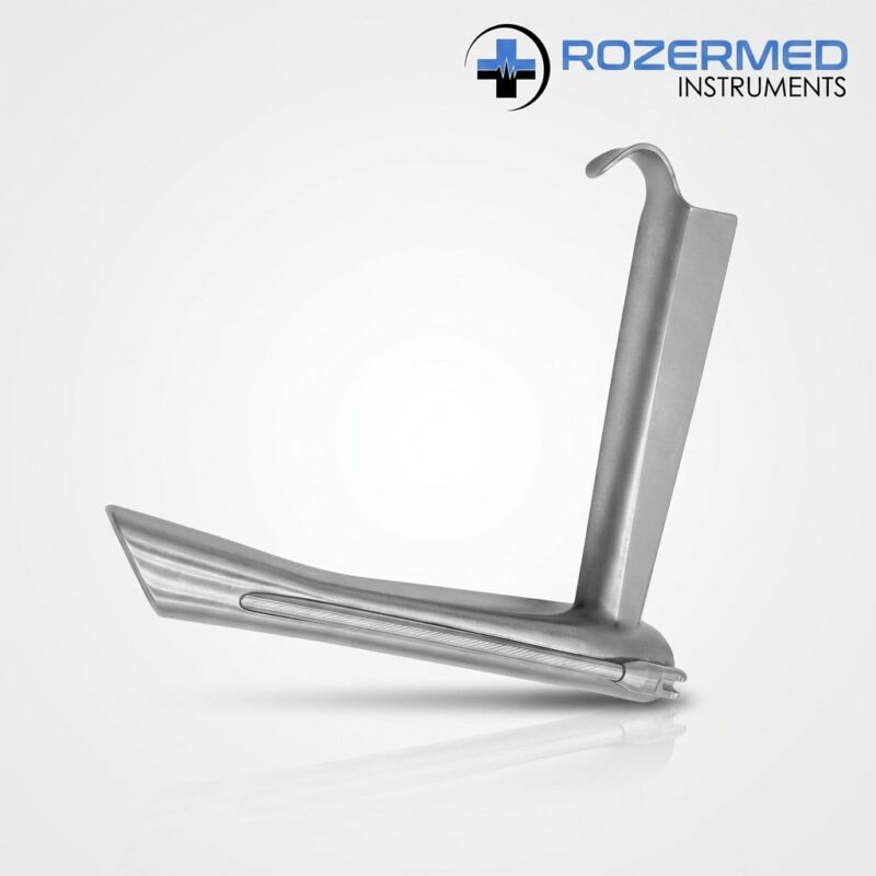 Benjamin Operating Laryngoscope for Children made from premium German stainless steel with integrated fiber optic light carrier for pediatric ENT surgical procedures.